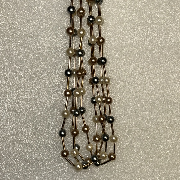 Vintage 80s Avon Floating Pearl Necklace 4 Strands Gold gray mauve cream 16" - Picture 10 of 12